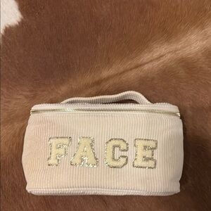 Cream Corduroy Makeup Bag with Gold Embroidery